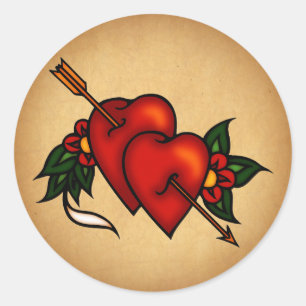 Sticker Rond Coeurs de tatouage avec flèche