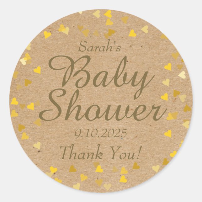 Sticker Rond Coeurs d'or Baby shower Favoriser (Devant)