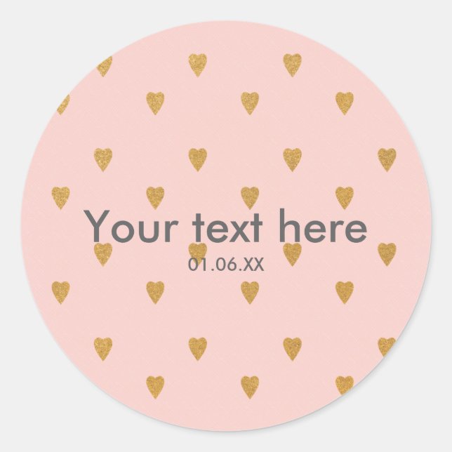 Sticker Rond Coeurs d'or sur Pink Anniversaire Party Favoriser  (Devant)