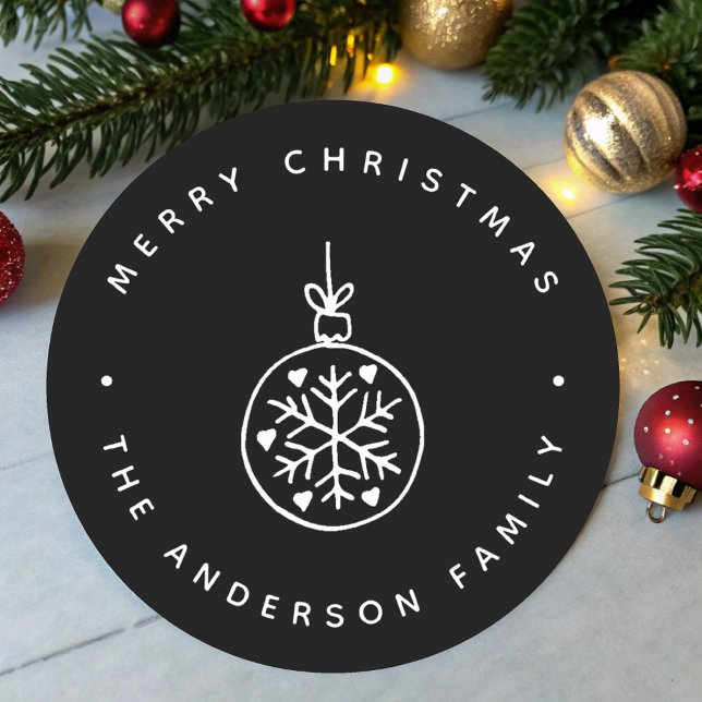 Sticker Rond Coeurs d'ornement de Noël noir et blanc (Créateur téléchargé)