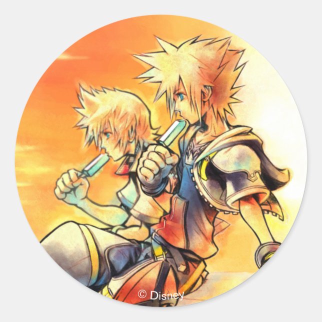 Sticker Rond Coeurs du Royaume II | Roxas & Sora Mangeant des g (Devant)