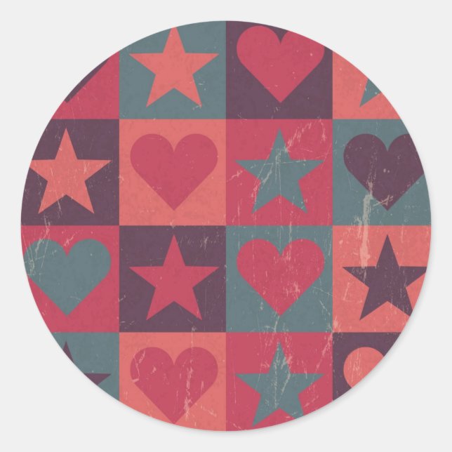 Sticker Rond Coeurs Et Étoiles Motif Rose (Devant)