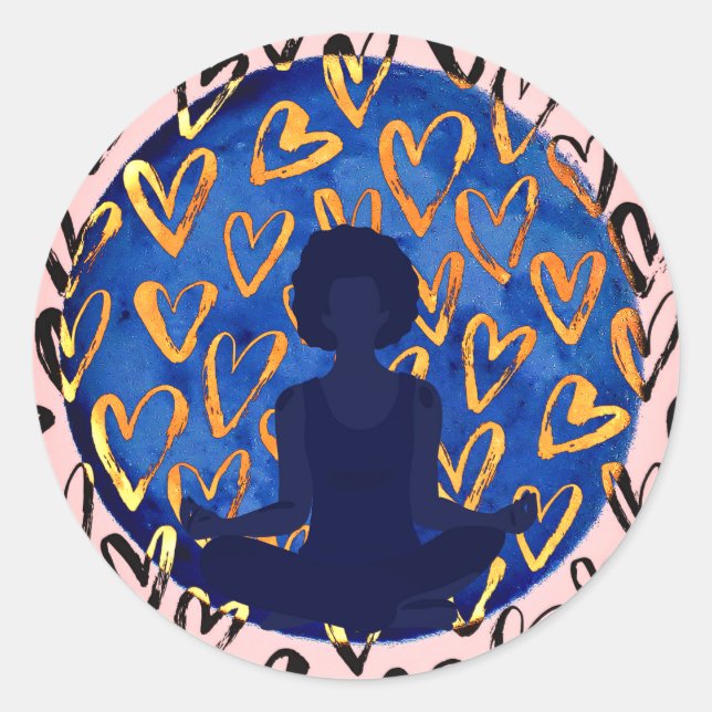 Sticker Rond Coeurs et femme en Pose de Yoga (Devant)