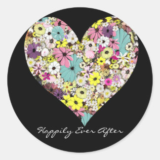 Sticker Rond Coeurs et fleurs sauvages Mariage heureux