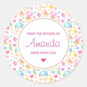 Sticker Rond Coeurs et muffins Aquarelle Motif Cuisine