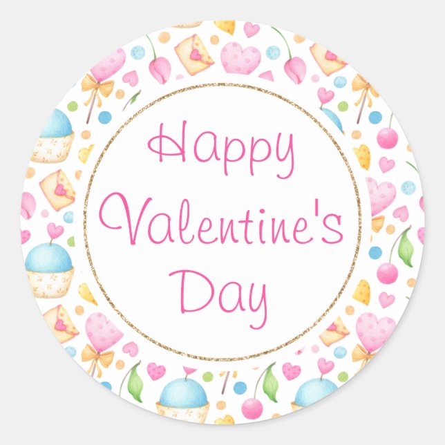 Sticker Rond Coeurs et muffins Délicieux Motif de Saint Valenti (Devant)