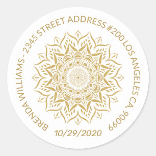Sticker Rond Coeurs et tourbillons de mandala d'or