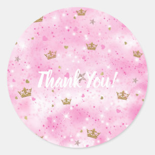 Sticker Rond Cœurs étoiles et couronnes de princesse rose pour