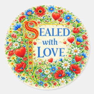 Sticker Rond Cœurs Floraux SCELLÉS AVEC AMOUR 