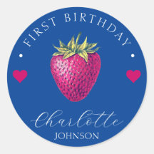 Coeurs fraises Anniversaire Fille Bleu foncé