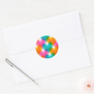 Sticker Rond Coeurs géométriques en couleurs psychédéliques (1)