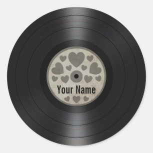Sticker Rond Coeurs gris - Album de disque vinyle personnalisé