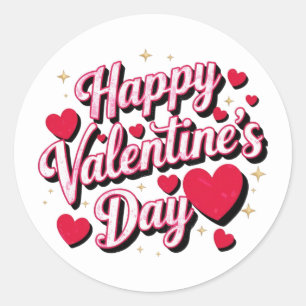 Sticker Rond Coeurs Heureuses Saintes-Valentin élégants rose sc