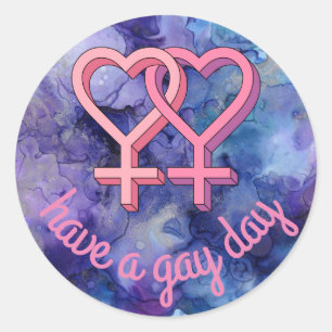 Sticker Rond Coeurs lesbiennes rose violet aquarelle personnali