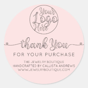 Sticker Rond Coeurs manuscrits simples rose Merci client