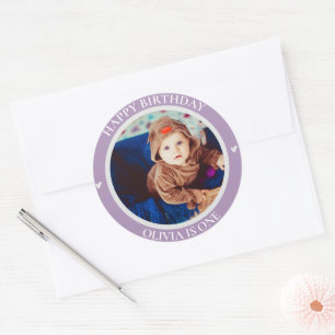 Sticker Rond Coeurs mignons pourpres Photo Enfants Premier Joye