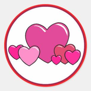 Sticker Rond Coeurs mignons roses et rouges