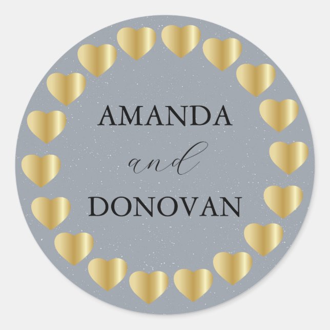 Sticker Rond Coeurs minimaux Mariage bleu poussiéreux sceau (Devant)