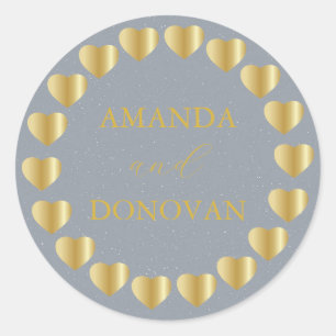 Sticker Rond Coeurs minimaux Mariage bleu poussiéreux sceau