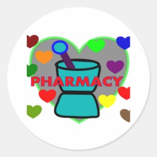 Sticker Rond Coeurs multicolores "PHARMACIE"
