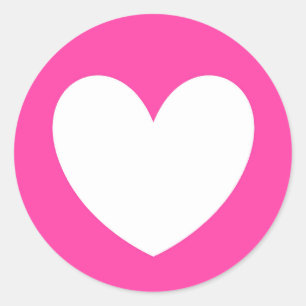 Sticker Rond Coeurs polka blanc sur rose fuchsia