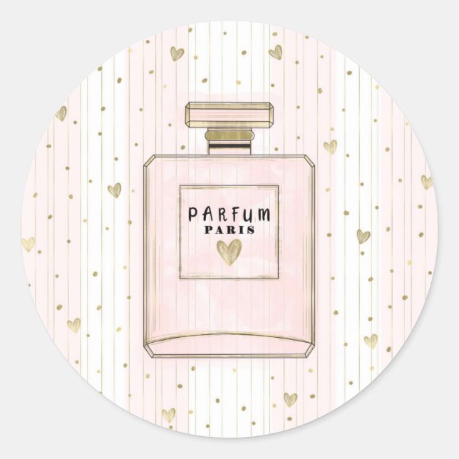 Sticker Rond Coeurs rose et or Paris Parfum Chic Mode (Devant)