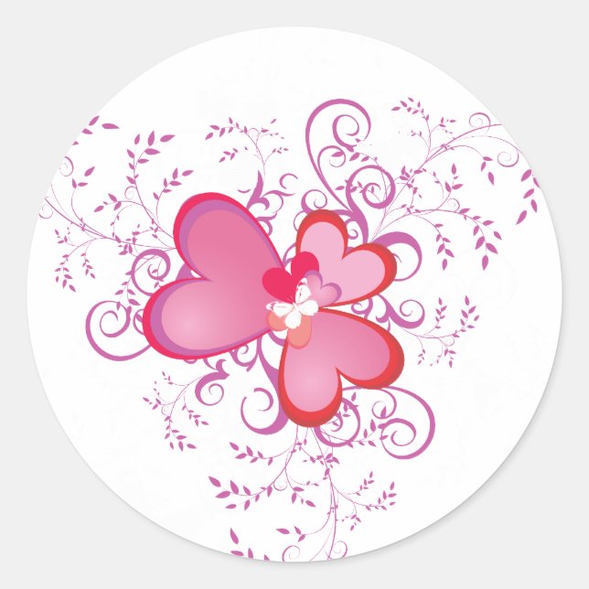 Sticker Rond Coeurs roses (Devant)