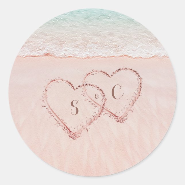 Sticker Rond Coeurs roses dans le mariage plage de destination  (Devant)