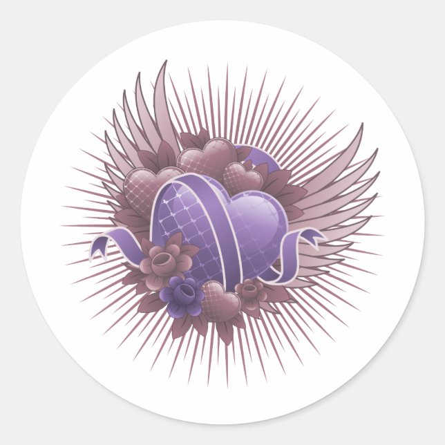 Sticker Rond Coeurs Roses et ailes (Devant)