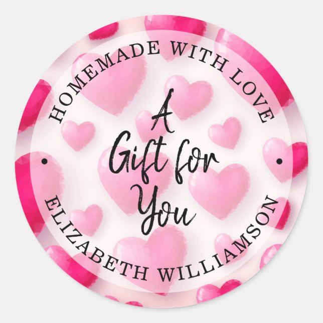 Sticker Rond Coeurs roses fait maison avec amour (Devant)