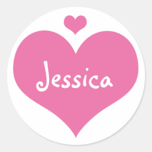 Sticker Rond Coeurs roses mignons Nom de la fille personnalisée