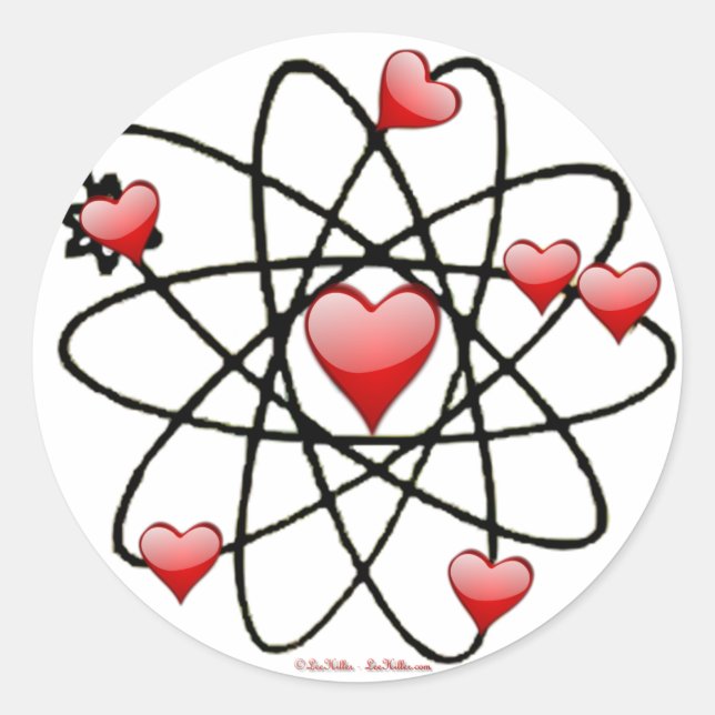 Sticker Rond Coeurs rouges de Saint Valentin atomique (Devant)