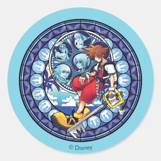Sticker Rond Coeurs royaux | Art Clé en verre verni bleu (Devant)