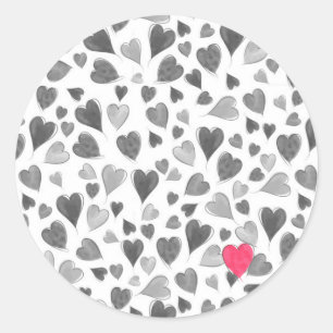 Sticker Rond Coeurs tirés par la main roses gris romantiques