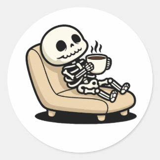 Sticker Rond Coffee Break – Grim Reaper Dark Humor Coffee