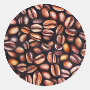 Sticker Rond Coffee Haricots crayon Motif Rustique Brown