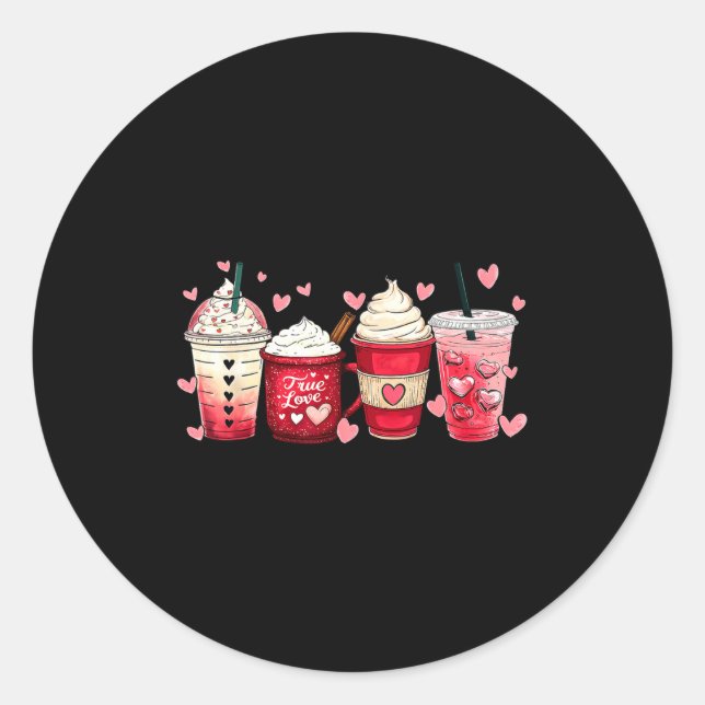 Sticker Rond Coffee Lover C Latte Iced Cream Valentines Day Wom (Devant)