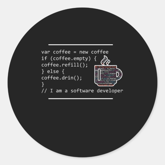 Sticker Rond Coffee Programming Programmer Coder Developer Gift (Devant)