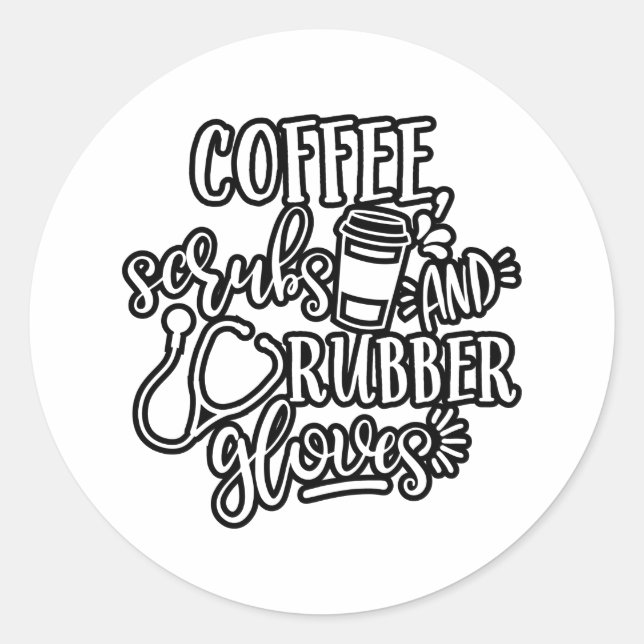 Sticker Rond Coffee Scrubs Et Gants En Caoutchouc Conception Po (Devant)