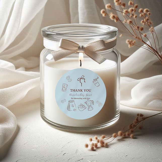 Sticker Rond Coffee Theme Blue Bow Cafe Bebe Boy Baby Shower (Créateur téléchargé)