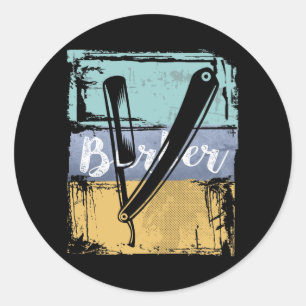 Sticker Rond Coiffeur de coiffure - Razor Vintage rétro