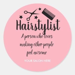 Sticker Rond Coiffeur rose Citation Drôle Coiffeur Etoiles