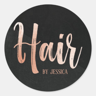 Sticker Rond Coiffeur styliste moderne rose or typographie noir
