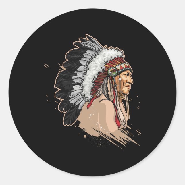 Sticker Rond Coiffure amérindienne (Devant)