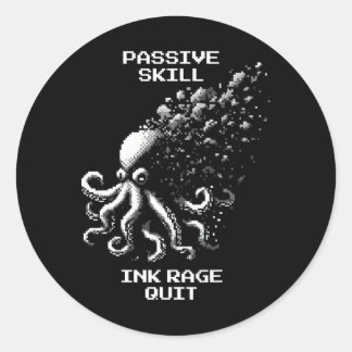 Sticker Rond Colère d'encre quitter compétence Pixel Pieuvre Ré