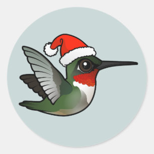 Sticker Rond Colibri à gorge rubis de Noël
