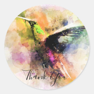 Sticker Rond Colibri aquarelle merci