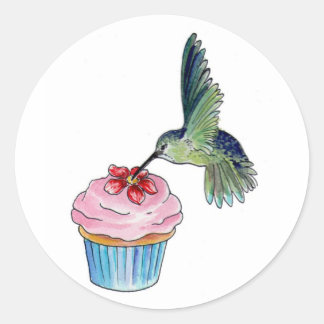 Sticker Rond Colibri Cupcake Love