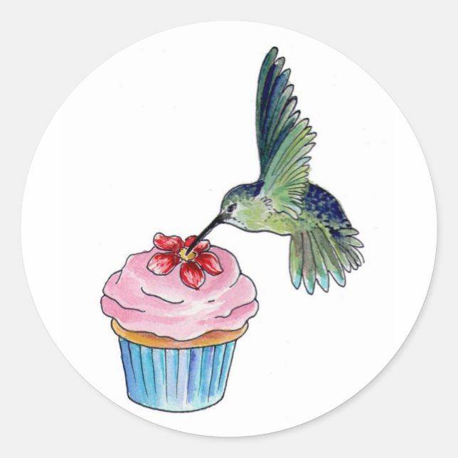 Sticker Rond Colibri Cupcake Love (Devant)