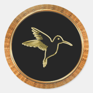 Sticker Rond Colibri d'or avec ailes tendues